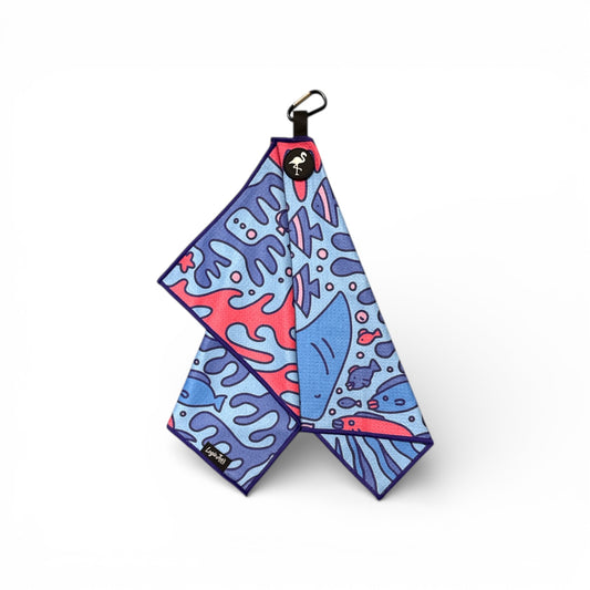 Coral Reef Golf Towel | Premium Double-Sided Microfiber | Heavy-Duty Magnetic Towel with Carabiner Clip | 24 x 16 in
