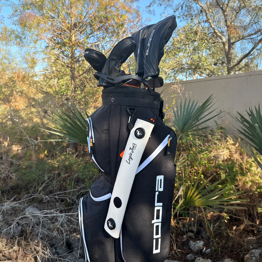 White Magnetic Golf Cart Strap Sleeve | Neoprene Rubber | Dual Accessory Magnets | Glove Holder with Velcro | Carabiner Bag Attachment | 18.5 x 3.5 in | White