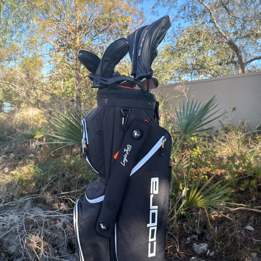 Black Magnetic Golf Cart Strap Sleeve | Neoprene Rubber | Dual Accessory Magnets | Glove Holder with Velcro | Carabiner Bag Attachment | 18.5 x 3.5 in