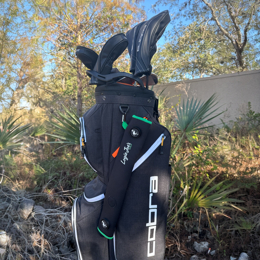 Black/Green Magnetic Golf Cart Strap Sleeve | Neoprene Rubber | Dual Accessory Magnets | Glove Holder with Velcro | Carabiner Bag Attachment | 18.5 x 3.5 in