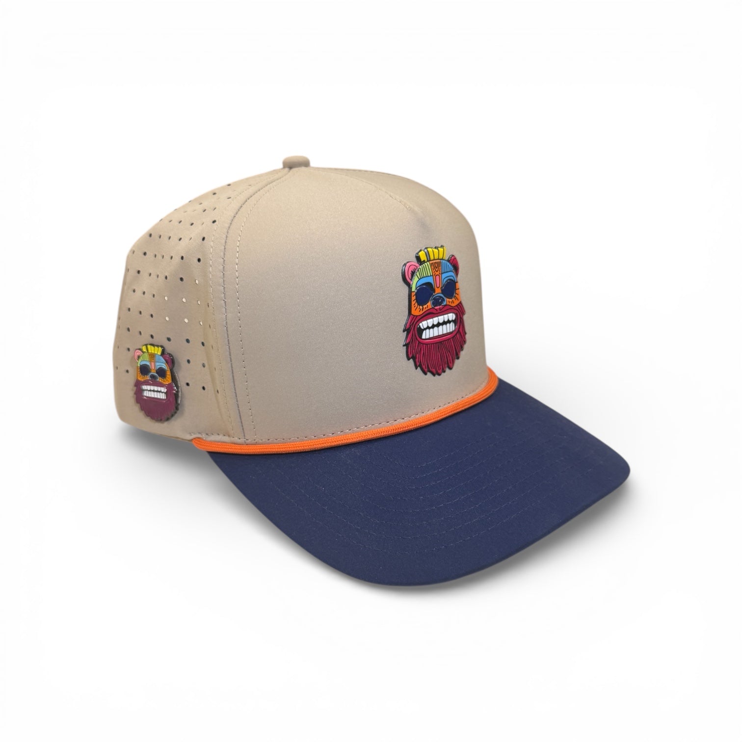 Tiki Bear Golf Hat | Snapback Cap | Built-in Magnetic Ball Marker Holder + Marker Included | Adjustable Multicolor