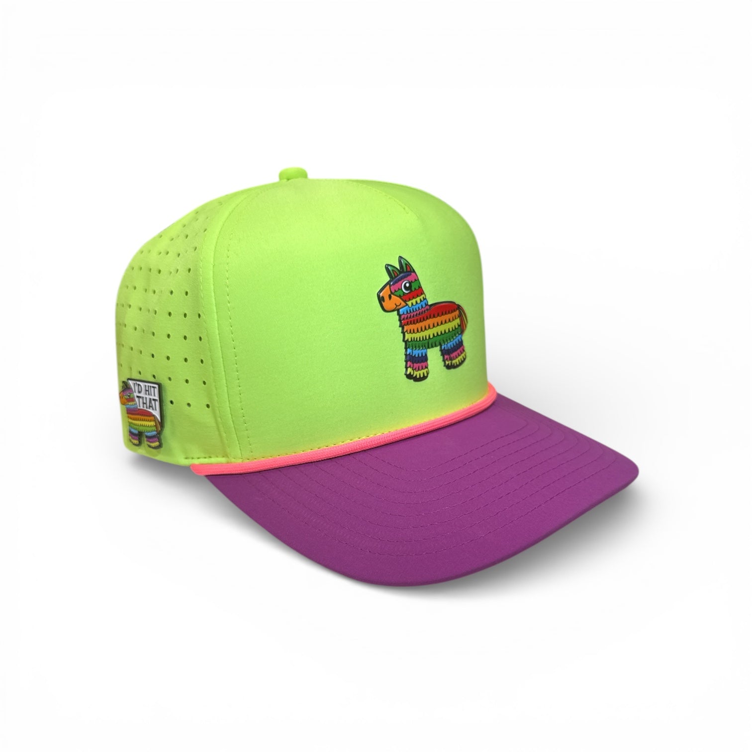I'd Hit That Piñata Golf Hat | Snapback Cap | Built-in Magnetic Ball Marker Holder + Marker Included | Adjustable | Llama Multicolor