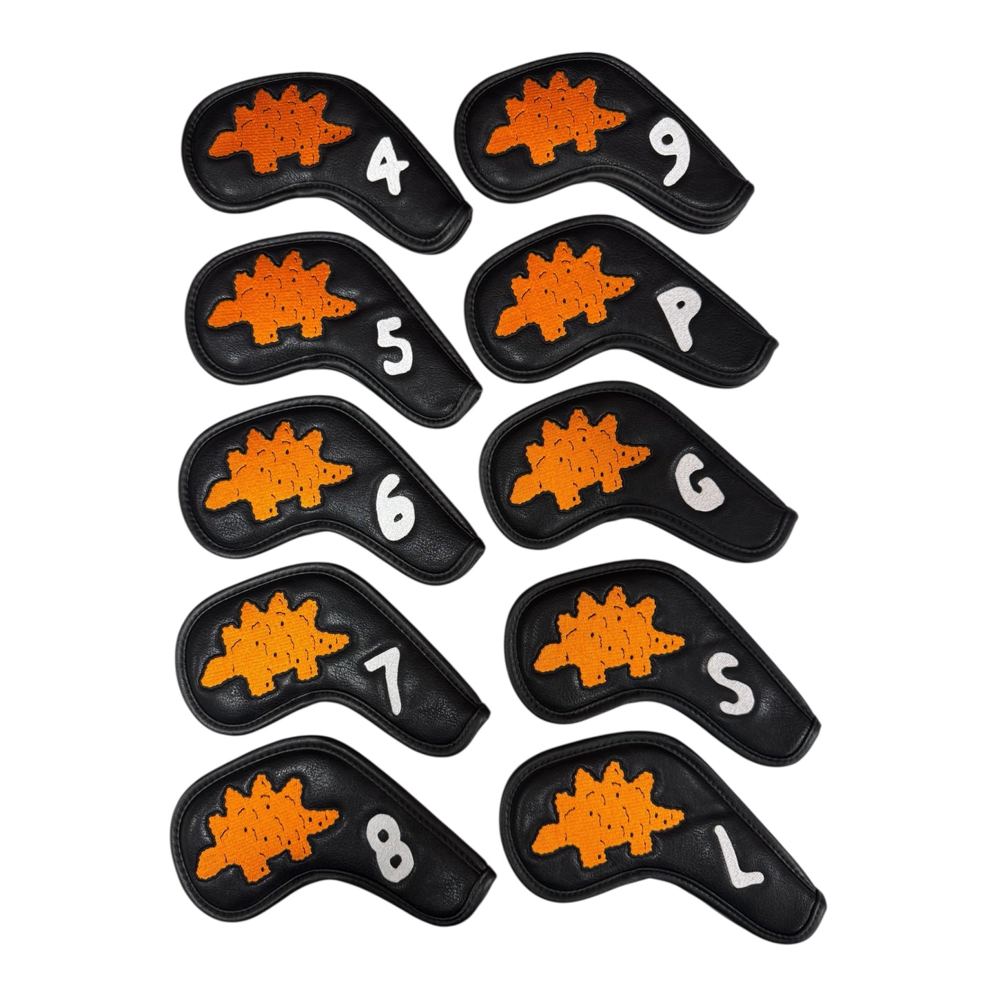 Dino Nugget Stegosaurus Golf Iron Cover Set | Premium PU Leather | Magnetic Closure Iron Covers | 4–9, PW, GW, SW, LW