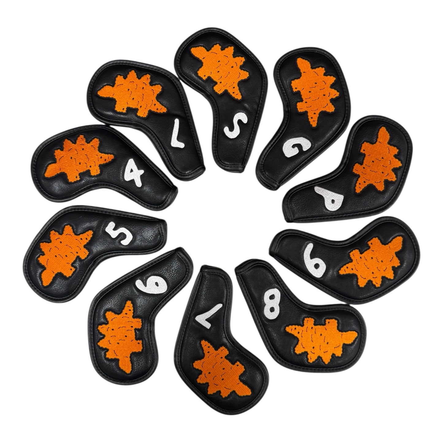 Dino Nugget Stegosaurus Golf Iron Cover Set | Premium PU Leather | Magnetic Closure Iron Covers | 4–9, PW, GW, SW, LW