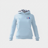 Light blue Team USA Performance Hoodie with a front pocket and small rectangular USA patch on the left chest. Features a white hood lining with blue and red graphics. Made from moisture-wicking stretch fabric. Unisex, true to size, plain white background.